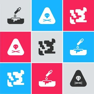 Set Petri dish with pipette, Triangle warning toxic and Gaseous icon. Vector Illustrazione stock