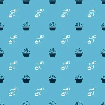 Set Pets bath and Retractable cord leash on seamless pattern. Vector Stock Illustration