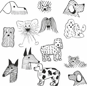 Set of pets. Vector art line style. Collection cat and dogs. Simple design of Stock Illustration