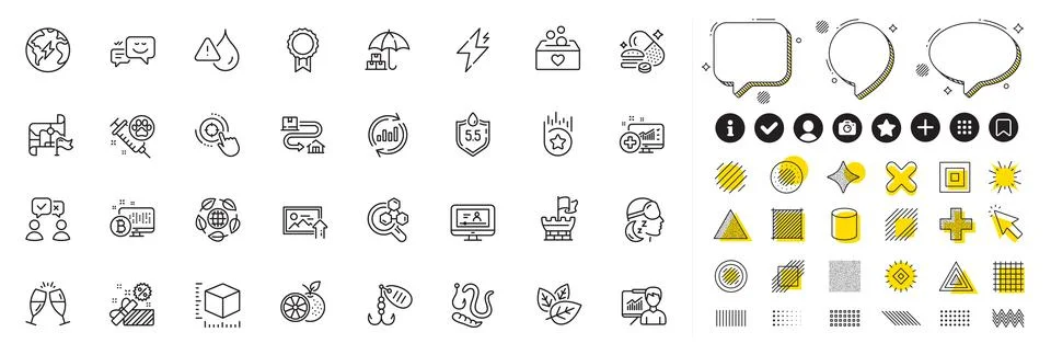 Set of Ph neutral, Orange and Fishing lure line icons for web app. Pictogram Stock Illustration