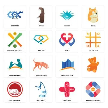 Set of pharma company, plus size, save the rhino, constraction, dog training, Gratis stockillustratie