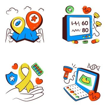 Set of Pharmaceutical Doodle Icons Stock Illustration