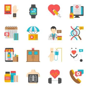 Set of Pharmaceutical Flat Icons Stock Illustration
