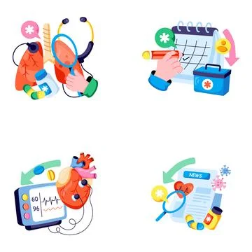Set of Pharmaceutical Flat Illustrations Stock Illustration
