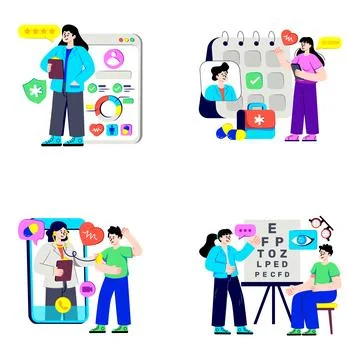Set of Pharmaceutical Flat Illustrations Stock Illustration