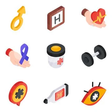 Set of Pharmaceutical Flat Isometric Icons Stock Illustration