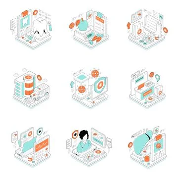 Set of Pharmaceutical Isometric Illustrations Stock Illustration