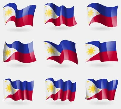 Set of Philippiines flags in the air. Vector Stock Illustration