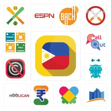 Set of philippine flag, constraction, autism, indian rupee, hooligan, bearded Illustrazione stock gratuita