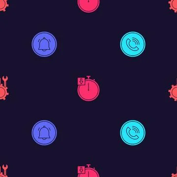 Set Phone call, Button chat notification, Stopwatch and Wrench and screwdriver Illustrazione stock