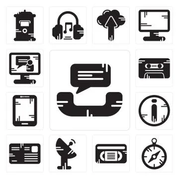 Set of Phone call, Compass, Vhs, Satellite dish, Letter, Info, Tablet, Casset Ilustração Stock Gratuita