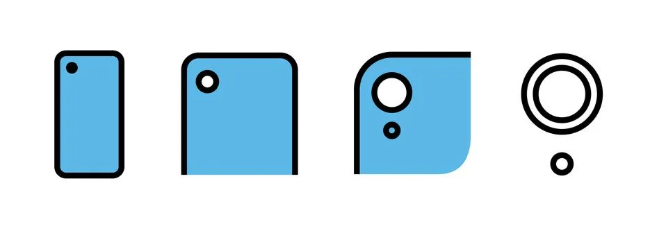Set of phone camera of different scale icons. Editable line vector. Stock Illustration