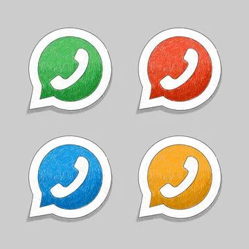 Set of phone handset in bubble speech. Vector pencil drawings. Stock Illustration
