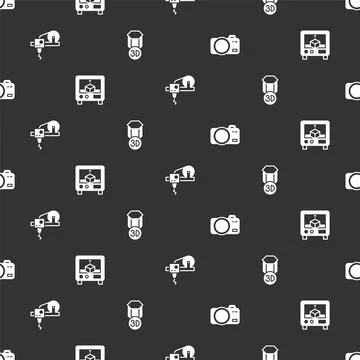 Set Photo camera, 3D printer, and on seamless pattern. Vector Stock Illustration