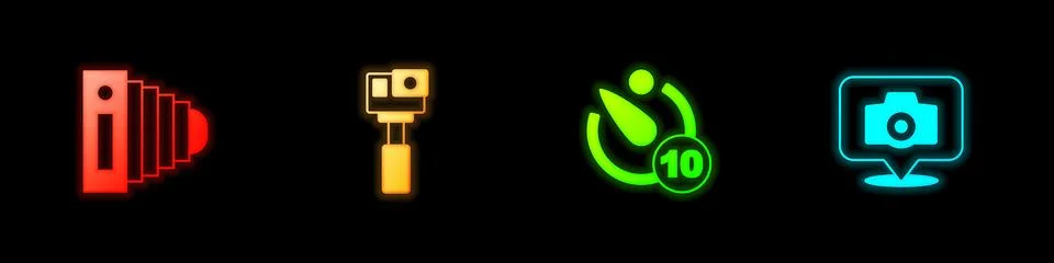 Set Photo camera, Action, Camera timer and  icon. Vector Stock Illustration