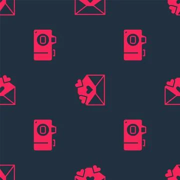 Set Photo camera and Envelope with Valentine heart on seamless pattern. Vector 스톡 일러스트