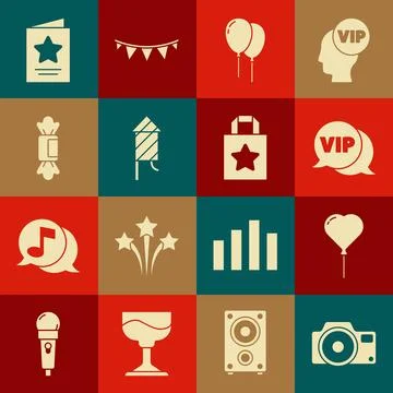 Set Photo camera, Balloon in form of heart, Vip speech bubble, Balloons with Stock Illustration