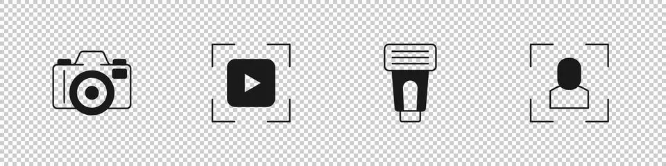 Set Photo camera, Camera focus frame line, flash and icon. Vector 스톡 일러스트