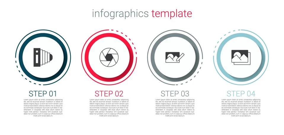 Set Photo camera, Camera shutter, retouching and frame. Business infographic Illustrazione stock