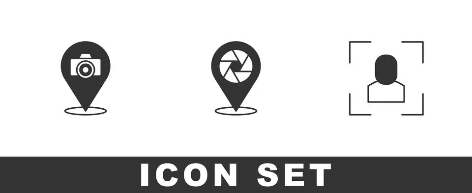 Set Photo camera, Camera shutter and focus frame line icon. Vector Stock Illustration