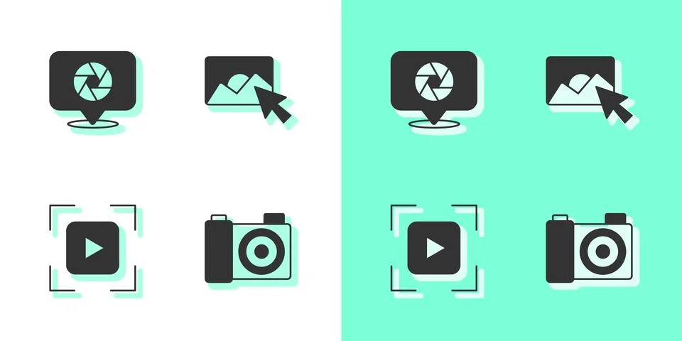 Set Photo camera, Camera shutter, focus frame line and retouching icon. Vecto イラスト素材