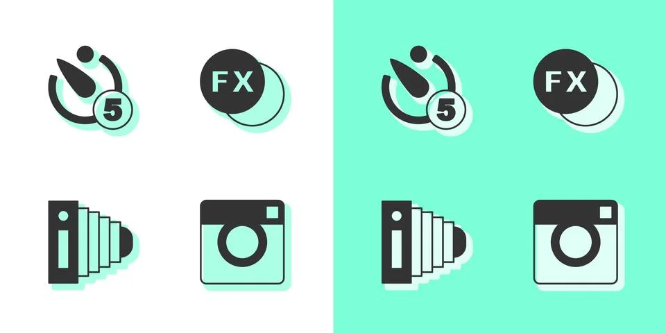 Set Photo camera, Camera timer, and fx icon. Vector Stock Illustration