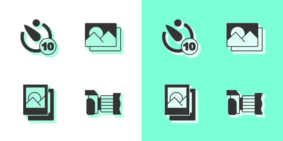 Set Photo camera, Camera timer, frame and icon. Vector Illustrazione stock