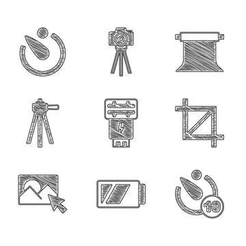 Set Photo camera flash, Battery for, Camera timer, Picture crop photo 스톡 일러스트