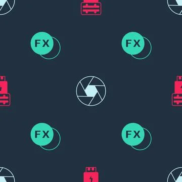 Set Photo camera flash, Camera shutter and fx on seamless pattern. Vector Stock Illustration