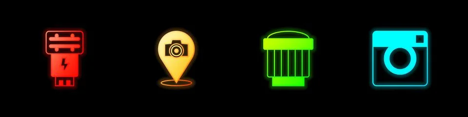 Set Photo camera flash, , Camera photo lens and icon. Vector 스톡 일러스트