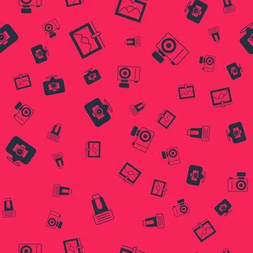 Set Photo camera flash, frame, and on seamless pattern. Vector 스톡 일러스트