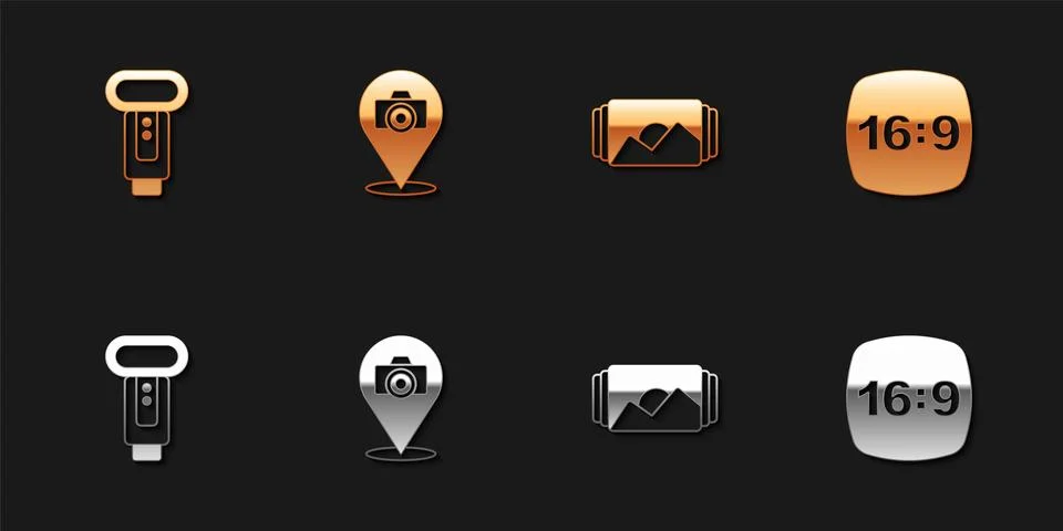 Set Photo camera flash, frame and 16 icon. Vector Illustrazione stock