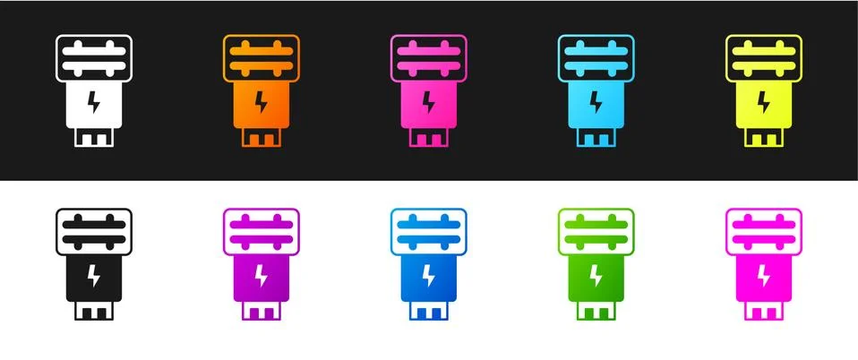 Set Photo camera flash icon isolated on black and white background. Vector Stock Illustration