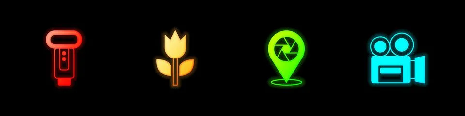 Set Photo camera flash, mode macro, Camera shutter and Retro cinema icon. Vector 스톡 일러스트