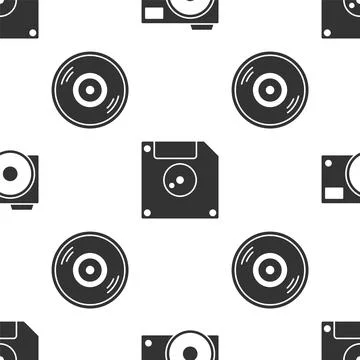 Set Photo camera, Floppy disk for computer data storage and Vinyl disk on Illustrazione stock