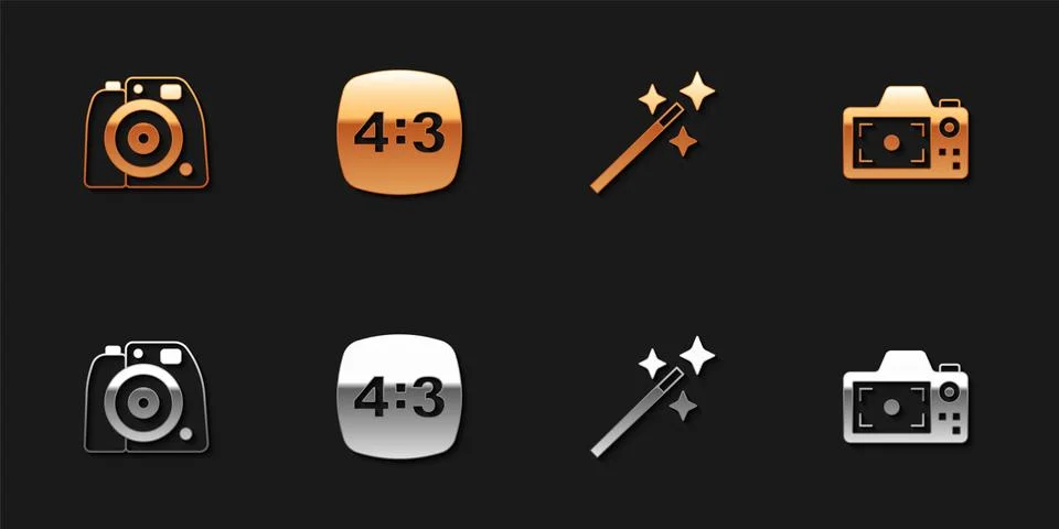 Set Photo camera, frame 4, retouching and icon. Vector Stock Illustration