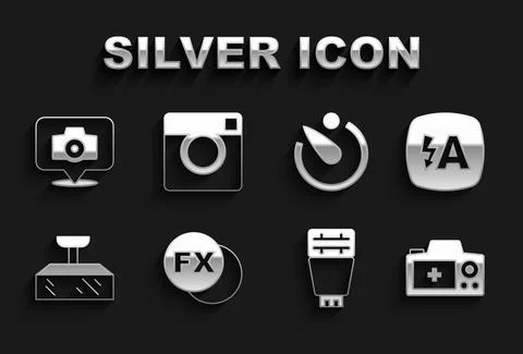Set Photo camera fx, Auto flash, Softbox light, Camera timer, and icon. Vector 스톡 일러스트