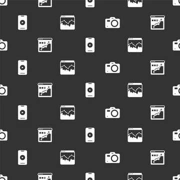 Set Photo camera, Histogram graph photography, Online play video and Music wave Stock Illustration