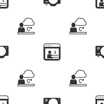 Set Photo camera, Information and Weather forecast on seamless pattern. Vector 스톡 일러스트