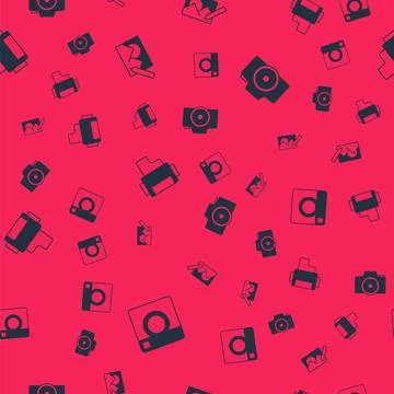 Set Photo camera, retouching, Camera roll cartridge and  on seamless patter.. 스톡 일러스트