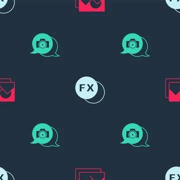 Set Photo frame, camera fx and on seamless pattern. Vector 스톡 일러스트