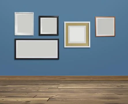 Set photo frame Colored wall and brown wooden floor, interior decoration イラスト素材