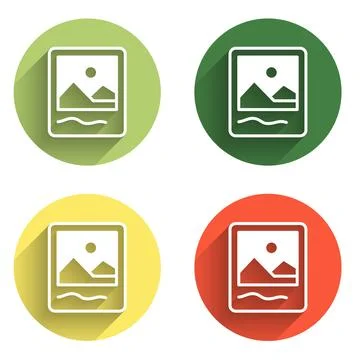 Set Photo frame icon isolated with long shadow background. Vintage empty ph.. Stock Illustration