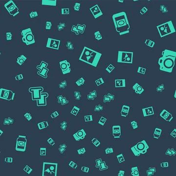 Set Photo frame, Jam jar, Bread toast and camera on seamless pattern. Vector 스톡 일러스트