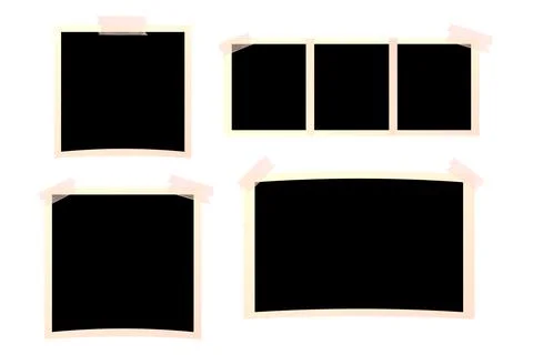 Set photo frame paper empty in cartoon style for memories, scrapbook or Stock Illustration