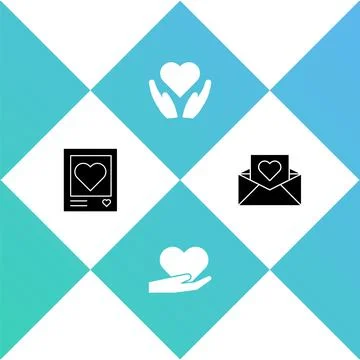 Set Photo frames and hearts, Heart in hand, and Envelope with Valentine icon Illustrazione stock