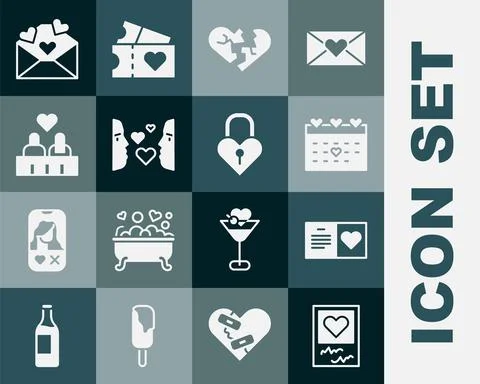 Set Photo frames and hearts, Valentines day party flyer, Calendar with, Broken Stock Illustration