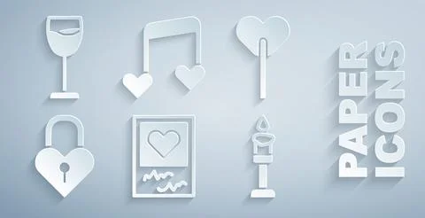 Set Photo frames and hearts, Lollipop, Castle in the shape of, Burning candle Stockillustratie