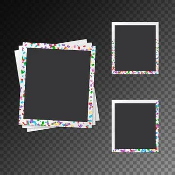 Set of photo frames with bright confetti Stock Illustration