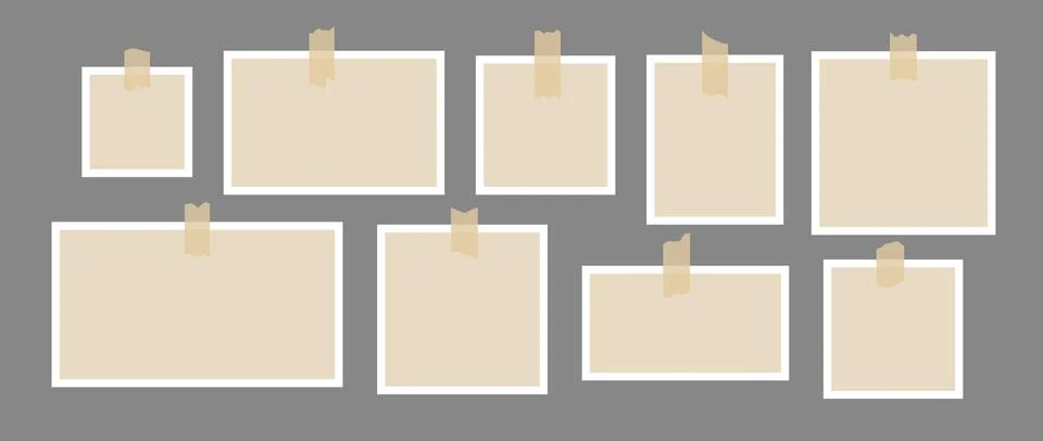 Set of photo frames glued on adhesive tape. Mood board template for mockup Stock Illustration